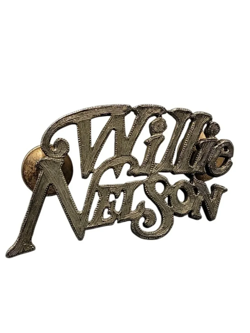 Willie Nelson Hat Pin Vintage 1980s Fan Collectors Piece Textured Silver Tone - Picture 2 of 5